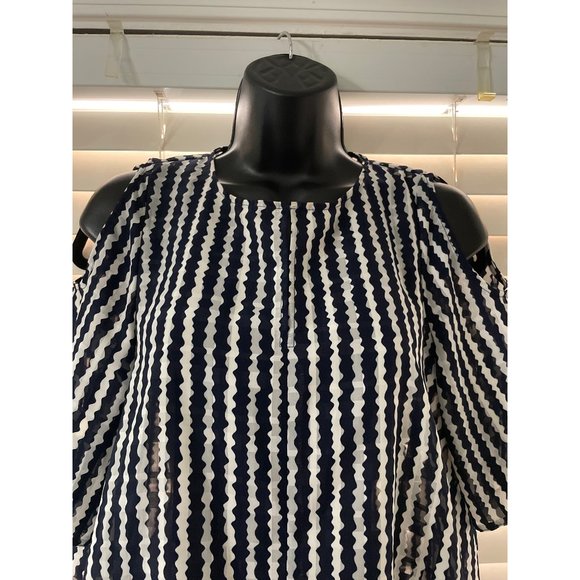 TopShop 4 Cold Shoulder Navy Striped Cold Shoulder Blouse - Picture 2 of 4